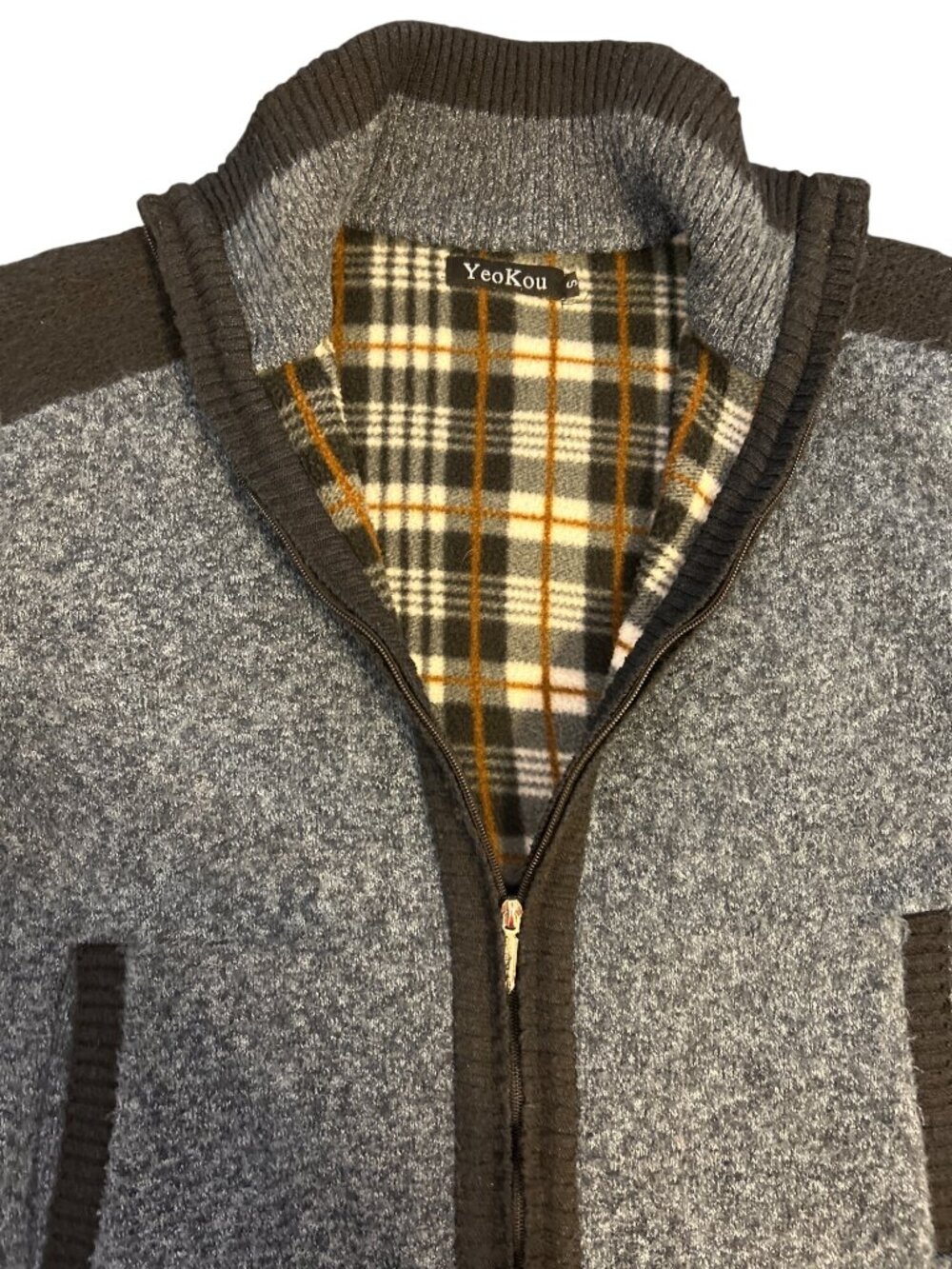 YeoKou Sz S Cashmere Wool Blend Zip Up Jacket Blue Fleece Lined Winter Sweater - Picture 4 of 10